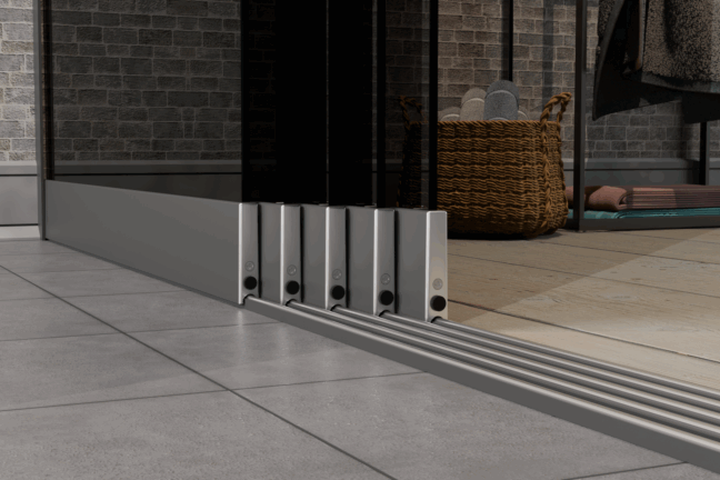 5-Rail Glazen Schuifwand tot 4680 mm (5×960 mm glas)