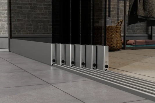 7-Rail Glazen Schuifwand tot 7000 mm (7×1030 mm glas)