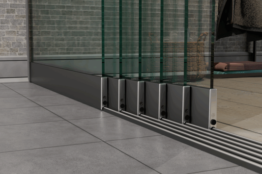 7-Rail Glazen Schuifwand tot 7000 mm (7×1030 mm glas)